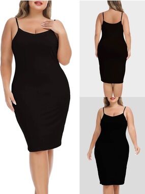 Minimal Black Slip Midi Dress